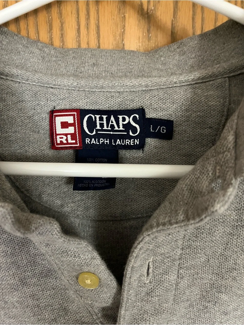 Vintage Chaps Ralph Lauren Polo Shirt Mens Large Gray crested logo cotton Large